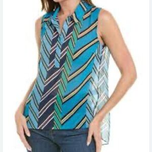 CAbi Blue and Green Chevron Sleeveless Blouse